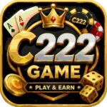 C222 Game icon featuring a gold casino-style logo with poker cards, chips, crown, and dice for Android users in Pakistan.