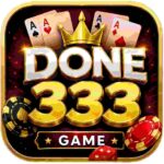 Done333 Game icon with golden 333 logo, crown, playing cards, poker chips, and red gaming background