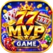 77MVP Game icon featuring a bold golden 77 MVP logo, crown, playing cards, slot machine, casino chips, dice, and glowing blue background.